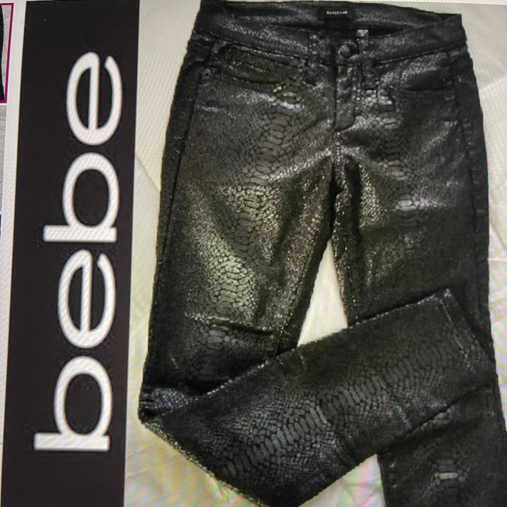 Bebe Black Snakeskin Skinny Jeans